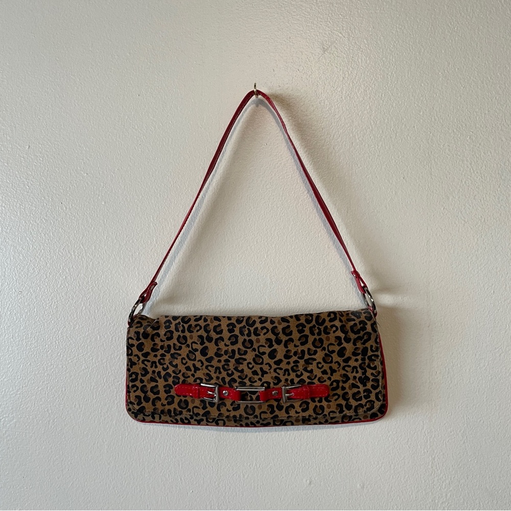 Leopard Print Shoulder Bag with Red Accents